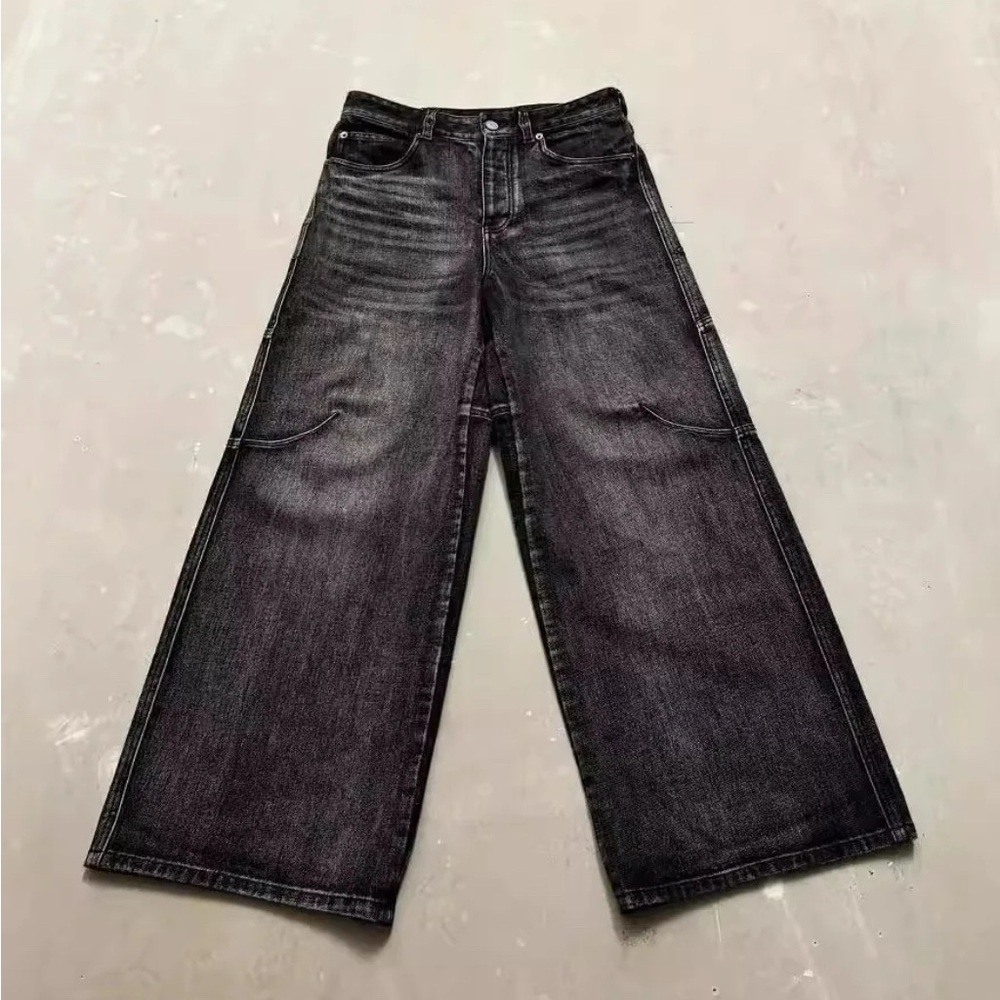 Wide-Leg Y2K Black Denim Jeans